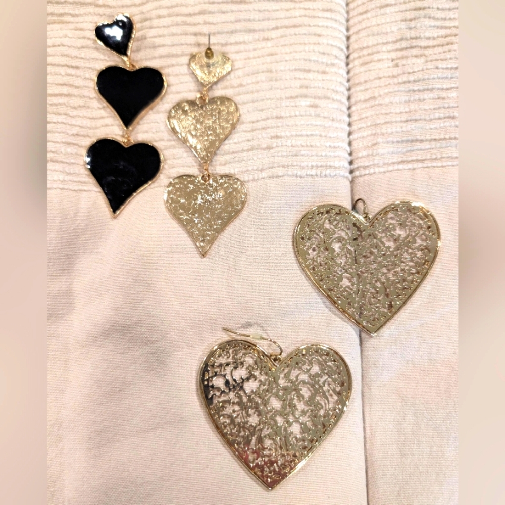 Gold and Black Heart Earrings